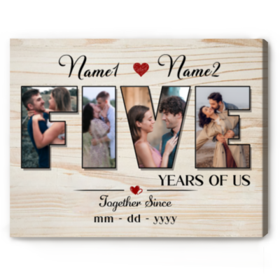 Custom 5 Year Anniversary Photo Wall Art, Personalized Five Years of Us Canvas Print, 5th Anniversary Gift for Husband Wife