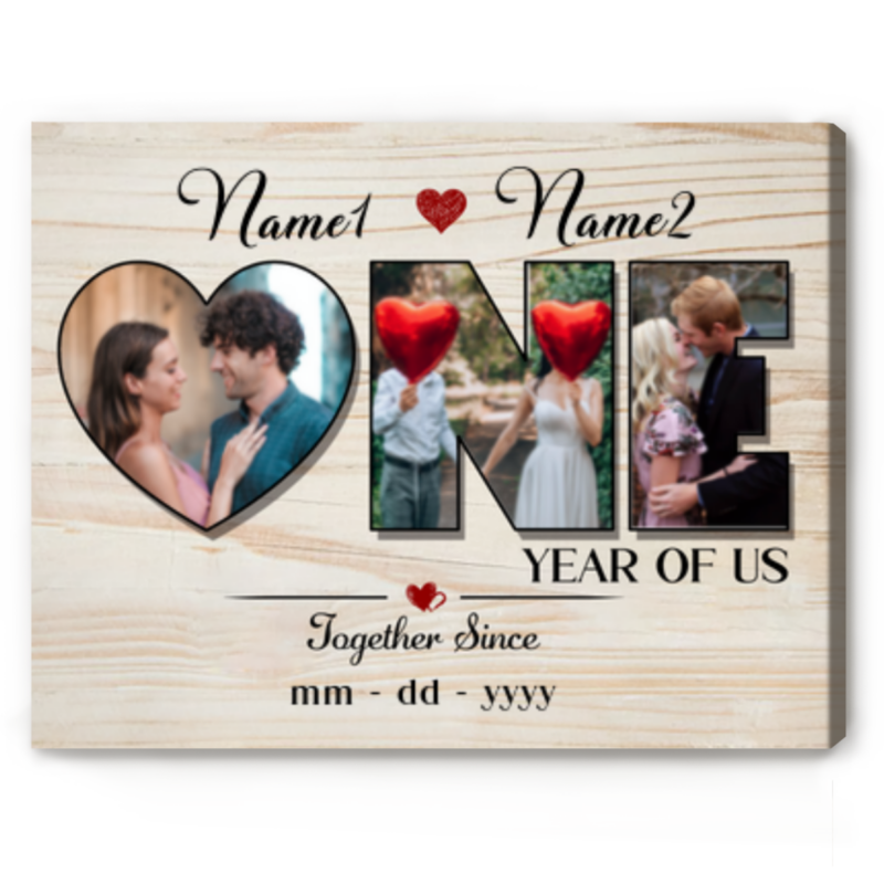 Personalized 1 Year Anniversary Photo Wall Art, One Year of Us Canvas Print, 1st Paper Anniversary Gift for Boyfriend Girlfriend