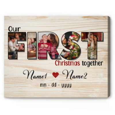 Our First Christmas Together Canvas Print, Personalized Couple Photo Collage Wall Art, Christmas Gift for Couple