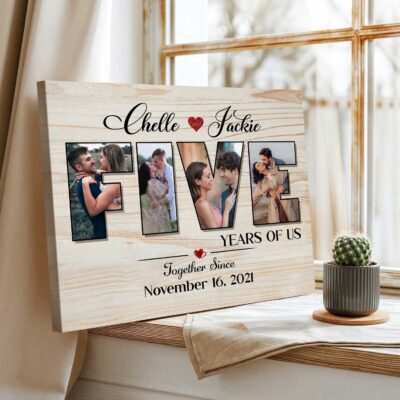 Custom 5 Year Anniversary Photo Wall Art, Personalized Five Years of Us Canvas Print, 5th Anniversary Gift for Husband Wife