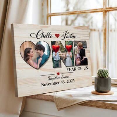 Personalized 1 Year Anniversary Photo Wall Art, One Year of Us Canvas Print, 1st Paper Anniversary Gift for Boyfriend Girlfriend