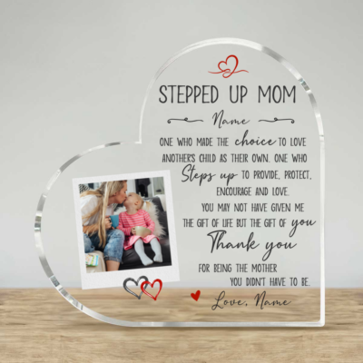 Personalized Stepped Up Mom Acrylic Plaque, Christmas Gift for Stepmom, Stepmother Appreciation Gift Keepsake