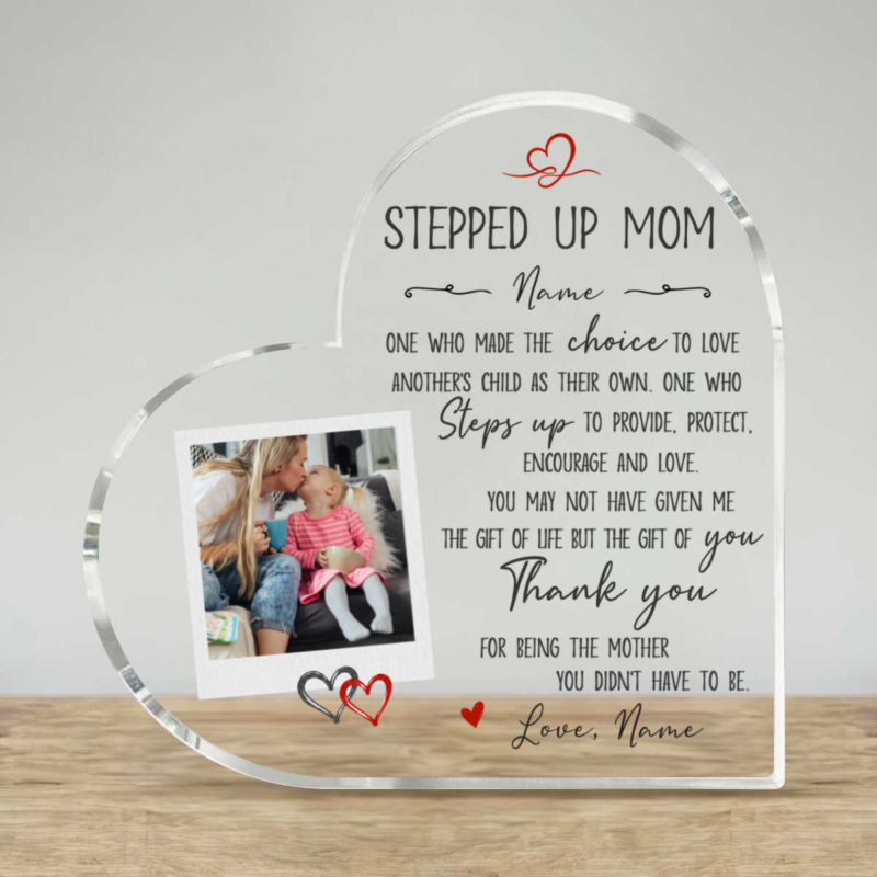Personalized Stepped Up Mom Acrylic Plaque, Christmas Gift for Stepmom, Stepmother Appreciation Gift Keepsake
