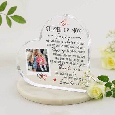 Personalized Stepped Up Mom Acrylic Plaque, Christmas Gift for Stepmom, Stepmother Appreciation Gift Keepsake