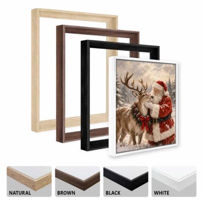Vintage Santa Claus and Reindeer Canvas Print, Winter Forest Holiday Wall Art, Christmas Rustic Farmhouse Home Decor