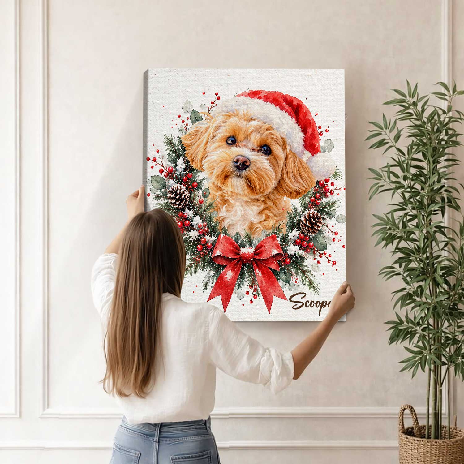 Personalized Dog Santa Hat Canvas Print, Custom Christmas Wreath Pet Wall Art, Holiday Gift for Dog Lovers Owners 8 Personalized Dog Santa Hat Canvas Print, Custom Christmas Wreath Pet Wall Art, Holiday Gift for Dog Lovers Owners