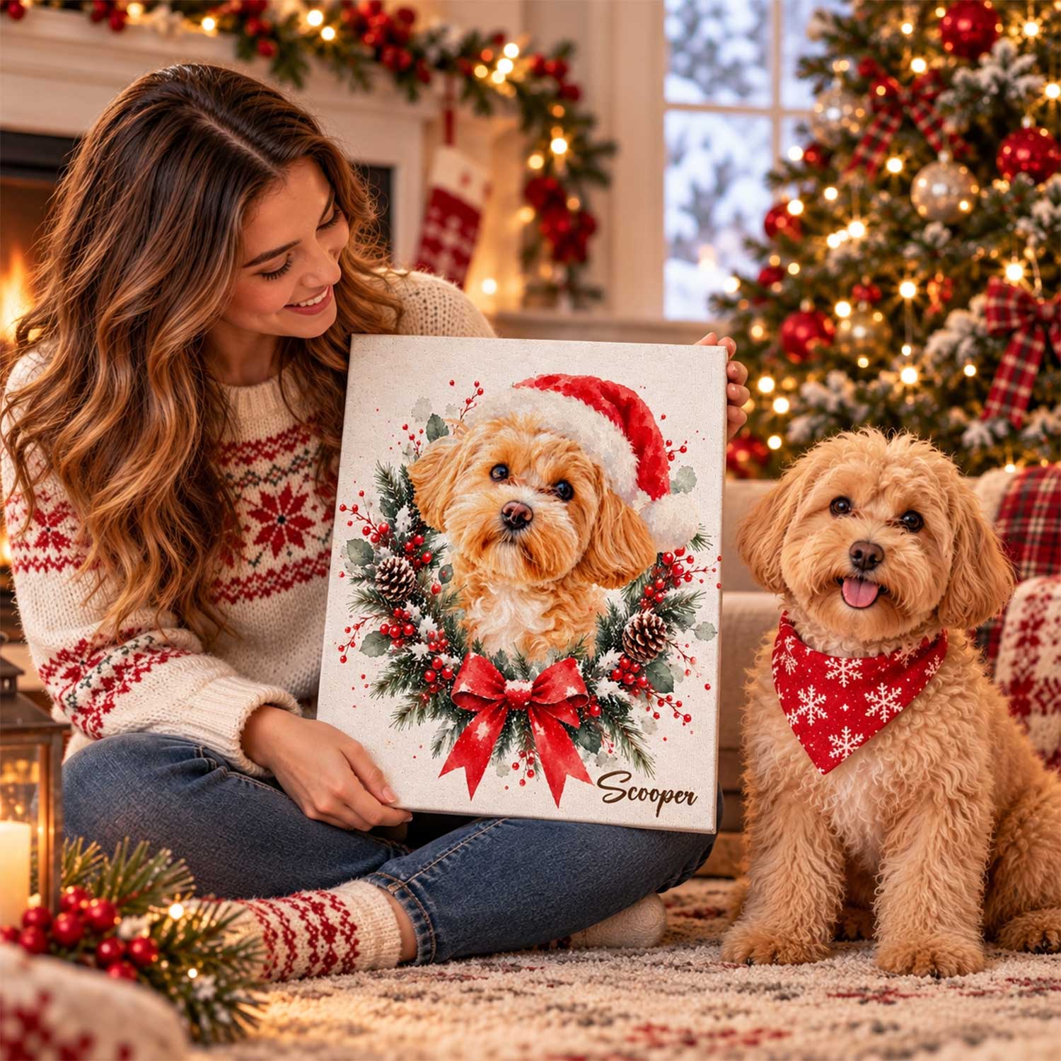 Personalized Dog Santa Hat Canvas Print, Custom Christmas Wreath Pet Wall Art, Holiday Gift for Dog Lovers Owners 4 Personalized Dog Santa Hat Canvas Print, Custom Christmas Wreath Pet Wall Art, Holiday Gift for Dog Lovers Owners
