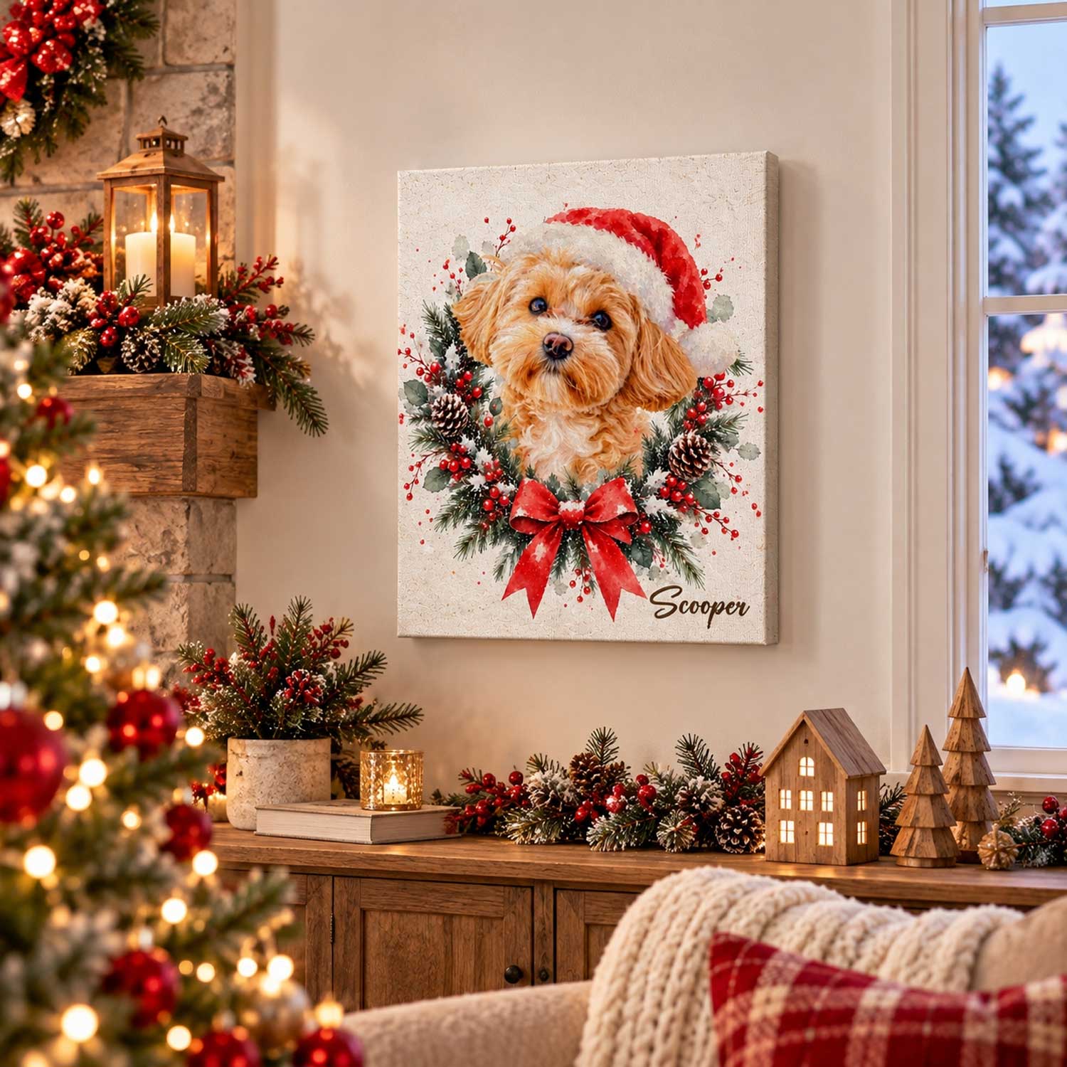 Personalized Dog Santa Hat Canvas Print, Custom Christmas Wreath Pet Wall Art, Holiday Gift for Dog Lovers Owners 5 Personalized Dog Santa Hat Canvas Print, Custom Christmas Wreath Pet Wall Art, Holiday Gift for Dog Lovers Owners