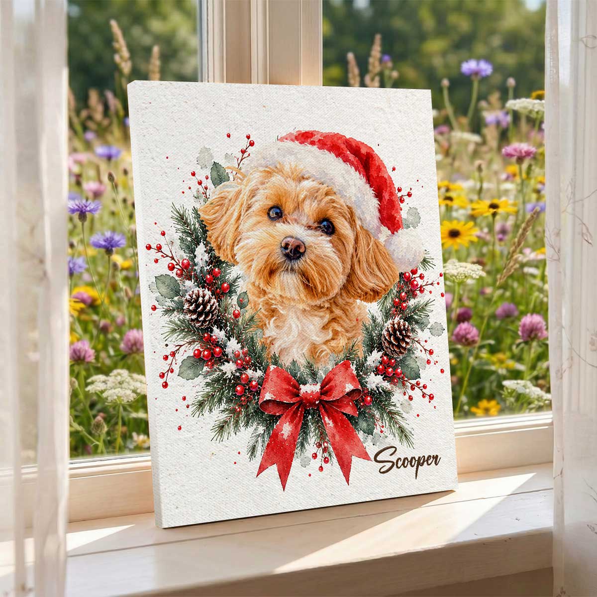 Personalized Dog Santa Hat Canvas Print, Custom Christmas Wreath Pet Wall Art, Holiday Gift for Dog Lovers Owners 10 Personalized Dog Santa Hat Canvas Print, Custom Christmas Wreath Pet Wall Art, Holiday Gift for Dog Lovers Owners