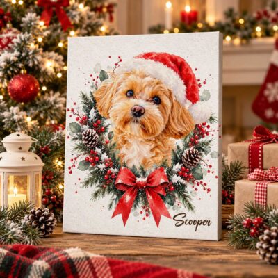 Personalized Dog Santa Hat Canvas Print, Custom Christmas Wreath Pet Wall Art, Holiday Gift for Dog Lovers Owners 13 Personalized Dog Santa Hat Canvas Print, Custom Christmas Wreath Pet Wall Art, Holiday Gift for Dog Lovers Owners