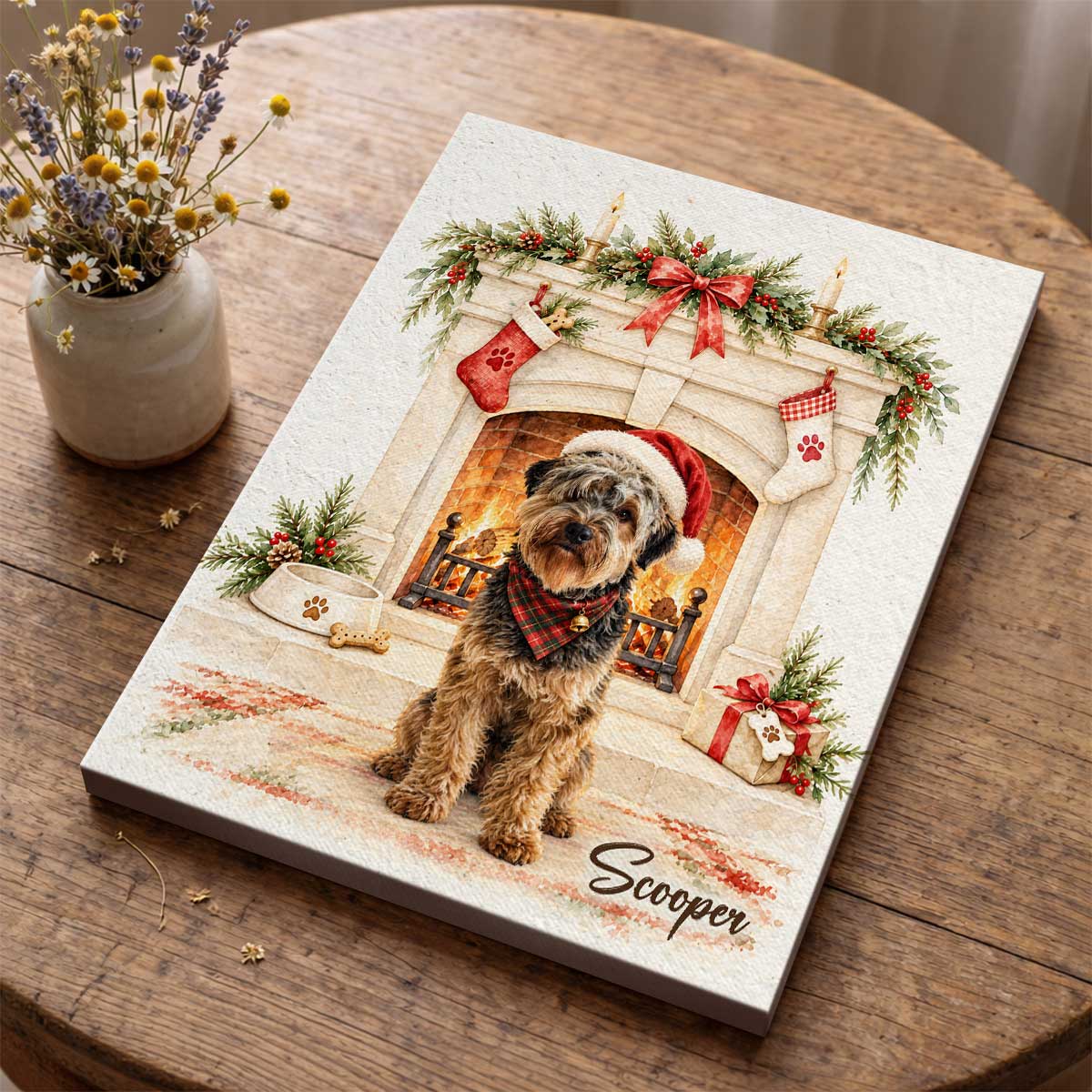Personalized Dog Christmas Fireplace Canvas Print, Custom Holiday Pet Portrait Wall Art, Cozy Rustic Decor Gift for Dog Lovers 9 Personalized Dog Christmas Fireplace Canvas Print, Custom Holiday Pet Portrait Wall Art, Cozy Rustic Decor Gift for Dog Lovers