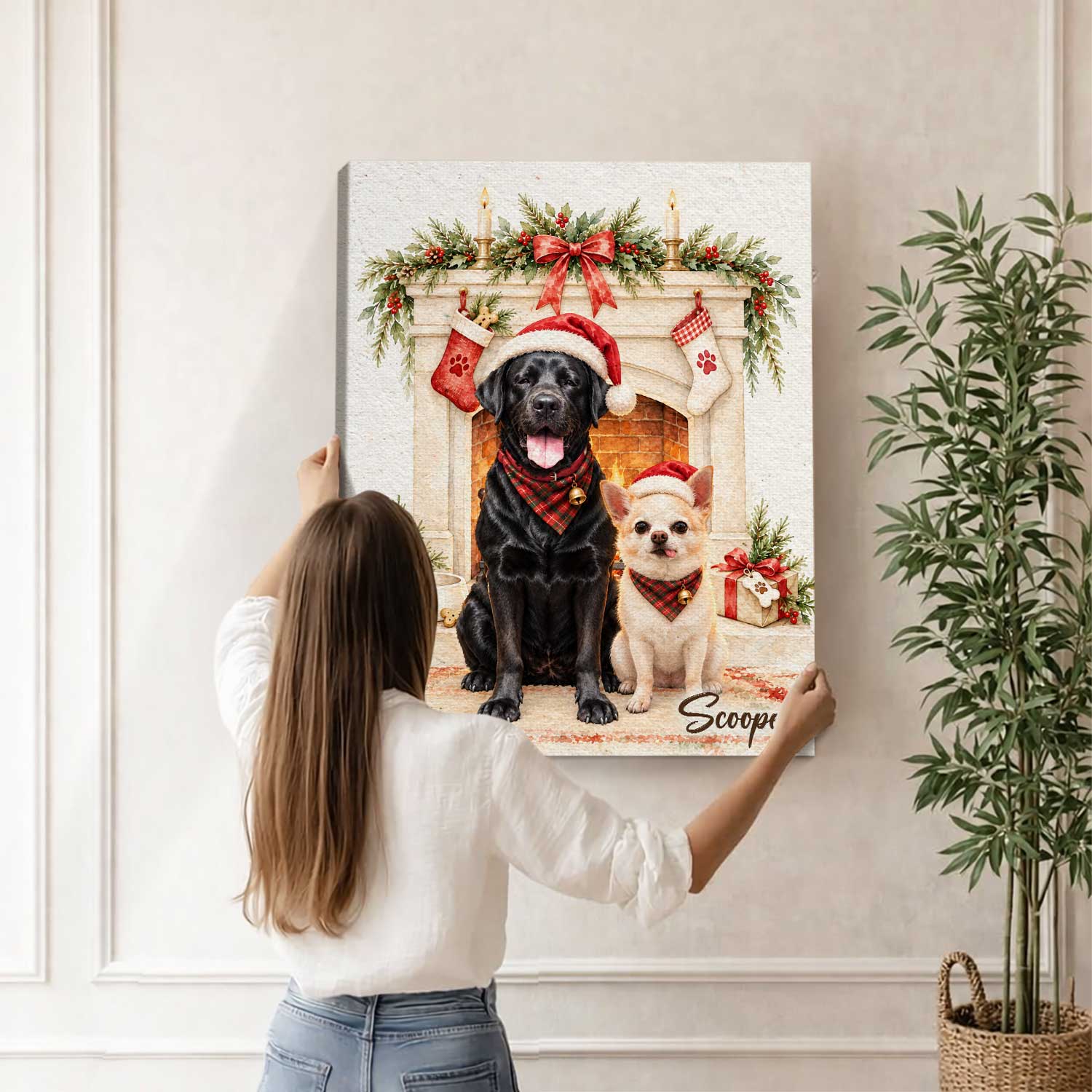 Personalized Dog Christmas Fireplace Canvas Print, Custom Holiday Pet Portrait Wall Art, Cozy Rustic Decor Gift for Dog Lovers 6 Personalized Dog Christmas Fireplace Canvas Print, Custom Holiday Pet Portrait Wall Art, Cozy Rustic Decor Gift for Dog Lovers