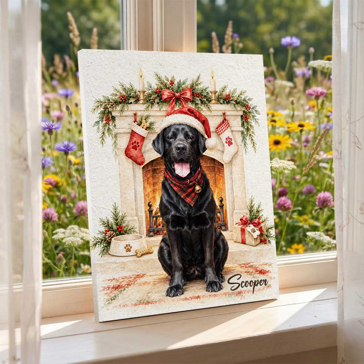 Personalized Dog Christmas Fireplace Canvas Print, Custom Holiday Pet Portrait Wall Art, Cozy Rustic Decor Gift for Dog Lovers 4 Personalized Dog Christmas Fireplace Canvas Print, Custom Holiday Pet Portrait Wall Art, Cozy Rustic Decor Gift for Dog Lovers