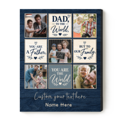Personalized Dad Photo Collage Canvas Print, Custom Picture Grid Wall Art, Christmas Gift for Dad Papa from Kids Daughter Son