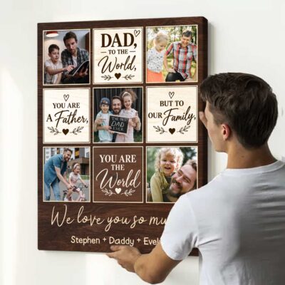 Personalized Dad Photo Collage Canvas Print, Custom Picture Grid Wall Art, Christmas Gift for Dad Papa from Kids Daughter Son
